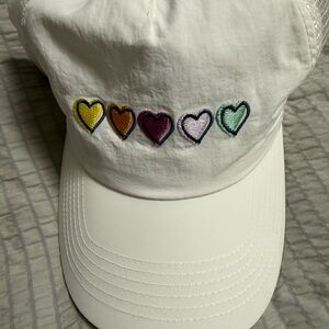Roller Rabbit White Cap with Multicolor Heart Embroidery